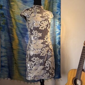 Guess Silver Floral Mini Dress